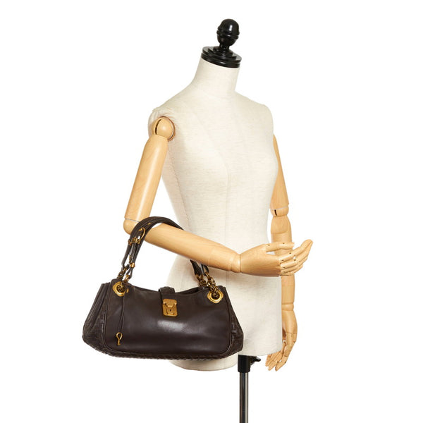 ボッテガヴェネタ イントレチャート ハンドバッグ ブラウン レザー レディース BOTTEGAVENETA 【中古】