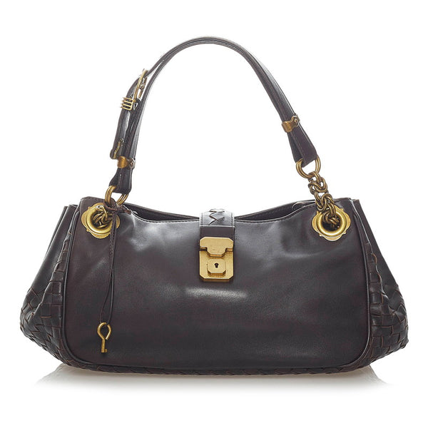 ボッテガヴェネタ イントレチャート ハンドバッグ ブラウン レザー レディース BOTTEGAVENETA 【中古】