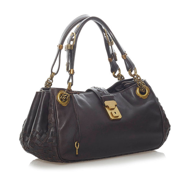 ボッテガヴェネタ イントレチャート ハンドバッグ ブラウン レザー レディース BOTTEGAVENETA 【中古】