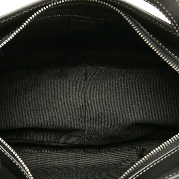 セリーヌ マカダム ショルダーバッグ ハンドバッグ グレー ブラック レザー キャンバス レディース CELINE 【中古】