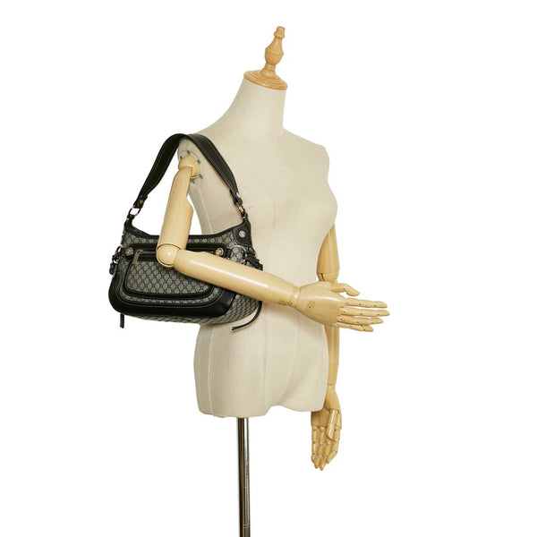 セリーヌ マカダム ショルダーバッグ ハンドバッグ グレー ブラック レザー キャンバス レディース CELINE 【中古】