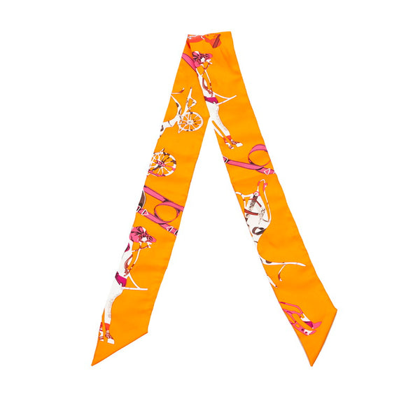 エルメス ツイリー 総柄 スカーフ オレンジ ブラウン シルク レディース HERMES 【中古】