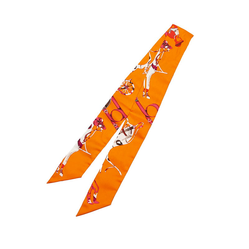 エルメス ツイリー 総柄 スカーフ オレンジ ブラウン シルク レディース HERMES 【中古】