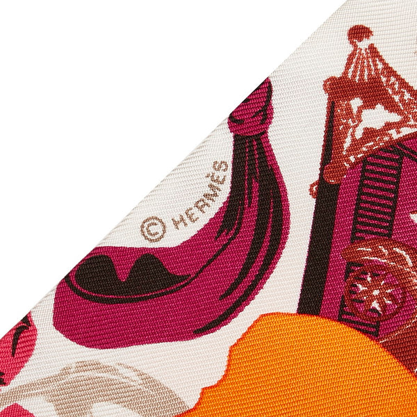 エルメス ツイリー 総柄 スカーフ オレンジ ブラウン シルク レディース HERMES 【中古】