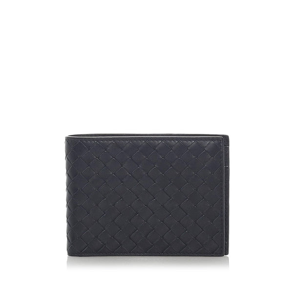 ボッテガヴェネタ イントレチャート 二つ折り財布 ブラック レザー レディース BOTTEGAVENETA 【中古】