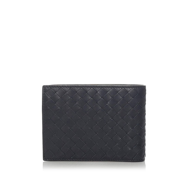 ボッテガヴェネタ イントレチャート 二つ折り財布 ブラック レザー レディース BOTTEGAVENETA 【中古】