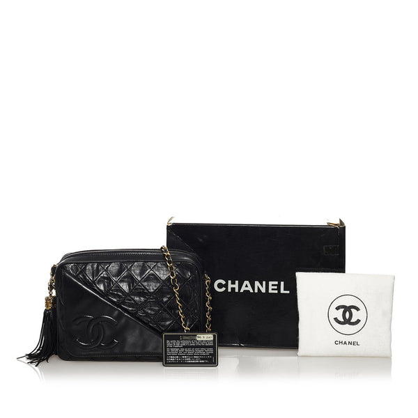 シャネル マトラッセ ココマーク フリンジ チェーン ショルダーバッグ  ブラック ラムスキン レディース CHANEL 【中古】