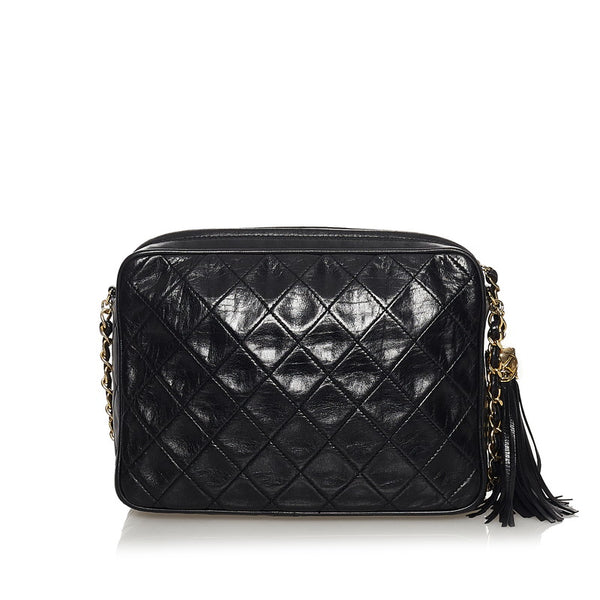 シャネル マトラッセ ココマーク フリンジ チェーン ショルダーバッグ  ブラック ラムスキン レディース CHANEL 【中古】