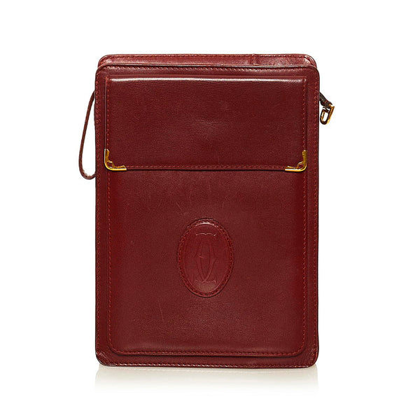 カルティエ マストライン セカンドバッグ クラッチバッグ ボルドー レザー メンズ CARTIER 【中古】