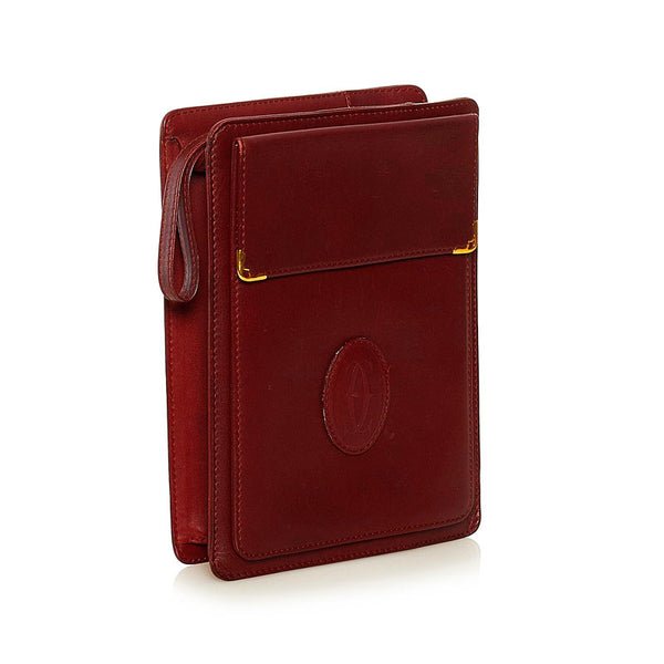 カルティエ マストライン セカンドバッグ クラッチバッグ ボルドー レザー メンズ CARTIER 【中古】