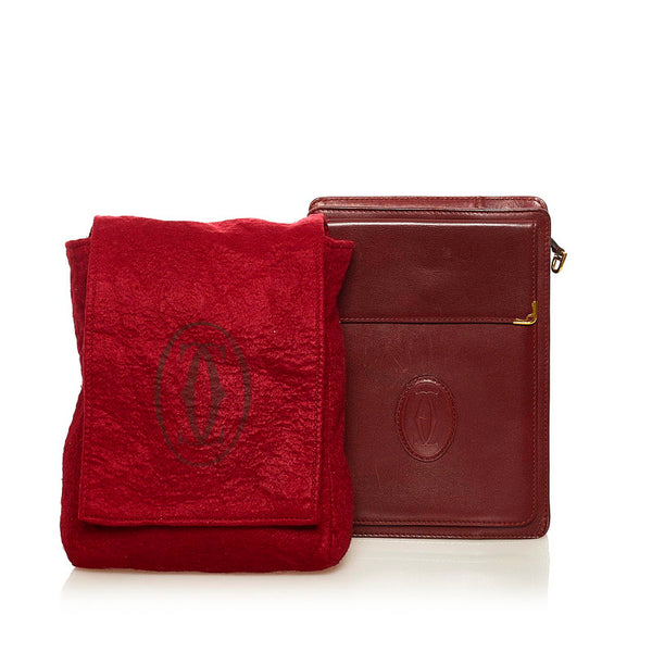 カルティエ マストライン セカンドバッグ クラッチバッグ ボルドー レザー メンズ CARTIER 【中古】