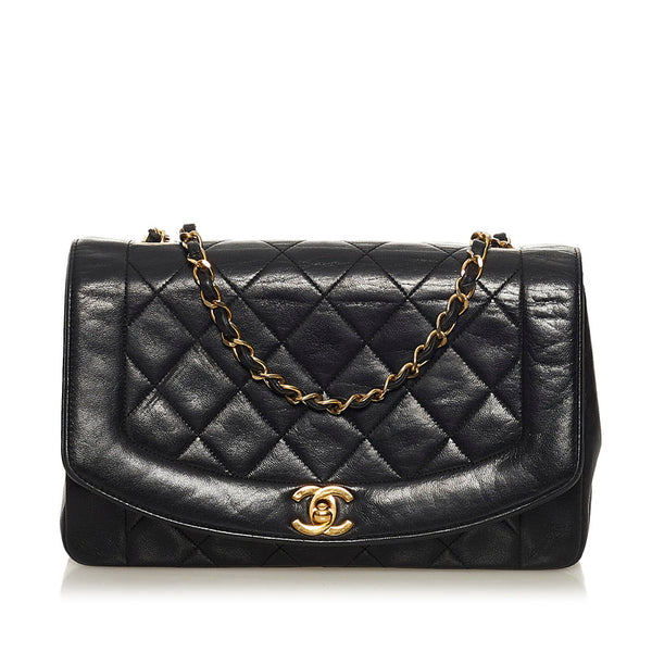 シャネル マトラッセ ダイアナ チェーン ショルダーバッグ ブラック ラムスキン レディース CHANEL 【中古】
