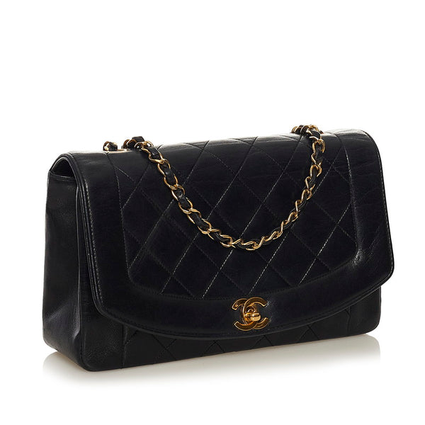 シャネル マトラッセ ダイアナ チェーン ショルダーバッグ ブラック ラムスキン レディース CHANEL 【中古】