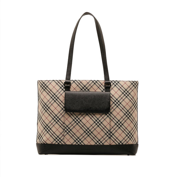 バーバリー ノバチェック トートバッグ ベージュ マルチカラー キャンバス レザー レディース BURBERRY 【中古】