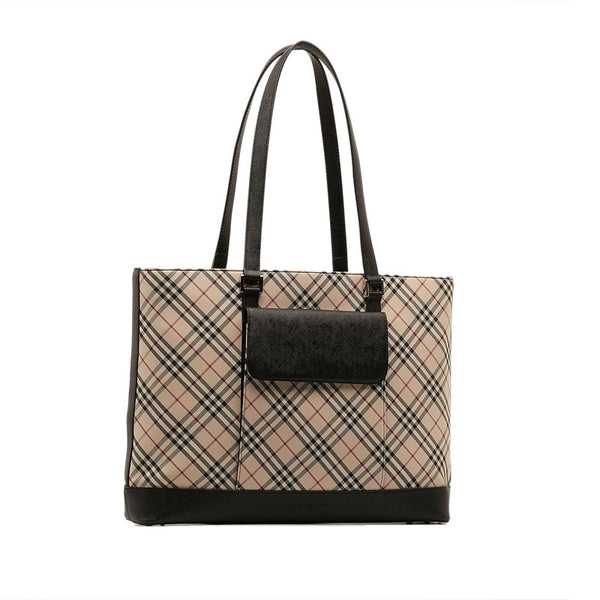 バーバリー ノバチェック トートバッグ ベージュ マルチカラー キャンバス レザー レディース BURBERRY 【中古】
