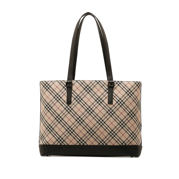 バーバリー ノバチェック トートバッグ ベージュ マルチカラー キャンバス レザー レディース BURBERRY 【中古】