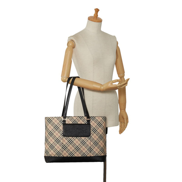 バーバリー ノバチェック トートバッグ ベージュ マルチカラー キャンバス レザー レディース BURBERRY 【中古】