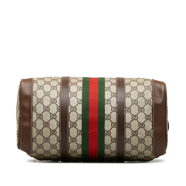 グッチ GGスプリーム シェリーライン ミニボストンバッグ ハンドバッグ ベージュ ブラウン PVC レザー レディース GUCCI 【中古】