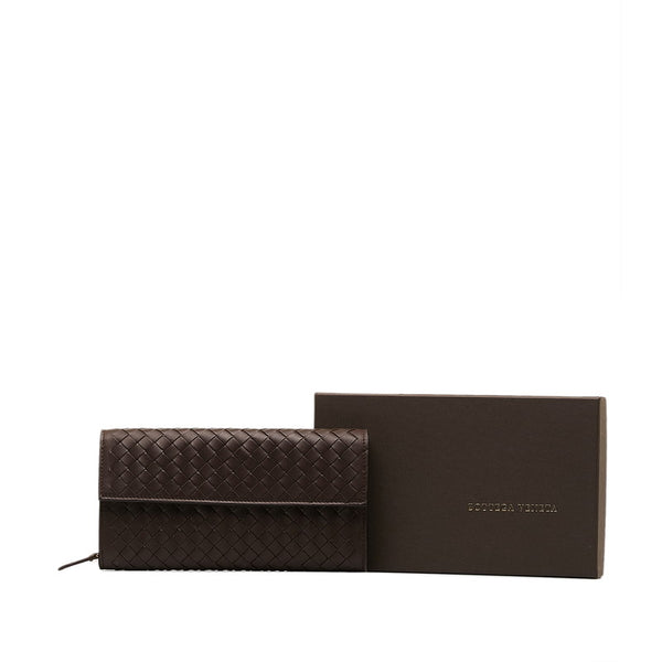 ボッテガヴェネタ イントレチャート 長財布 ブラウン レザー レディース BOTTEGAVENETA 【中古】