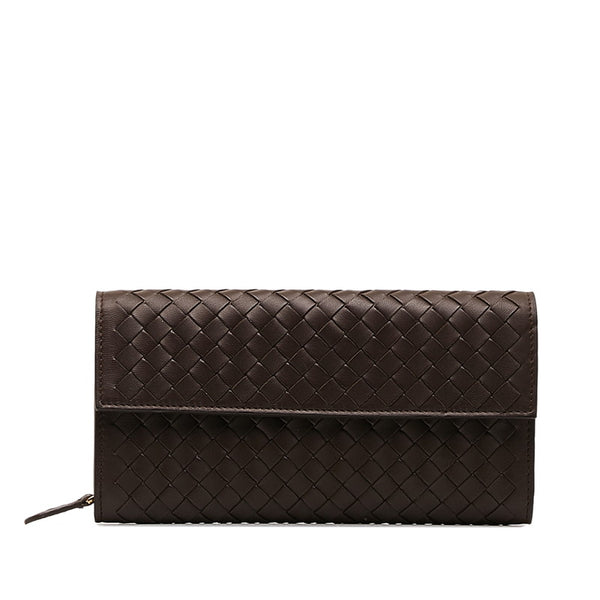 ボッテガヴェネタ イントレチャート 長財布 ブラウン レザー レディース BOTTEGAVENETA 【中古】