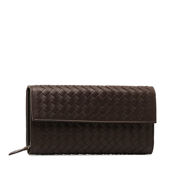 ボッテガヴェネタ イントレチャート 長財布 ブラウン レザー レディース BOTTEGAVENETA 【中古】
