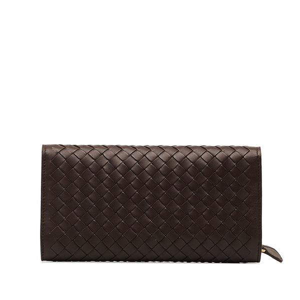 ボッテガヴェネタ イントレチャート 長財布 ブラウン レザー レディース BOTTEGAVENETA 【中古】