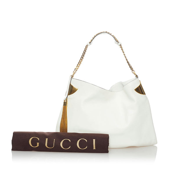 グッチ タッセル チェーン ショルダーバッグ 290682 ホワイト レザー レディース GUCCI 【中古】