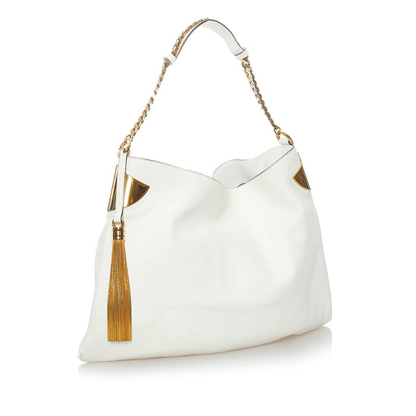 グッチ タッセル チェーン ショルダーバッグ 290682 ホワイト レザー レディース GUCCI 【中古】