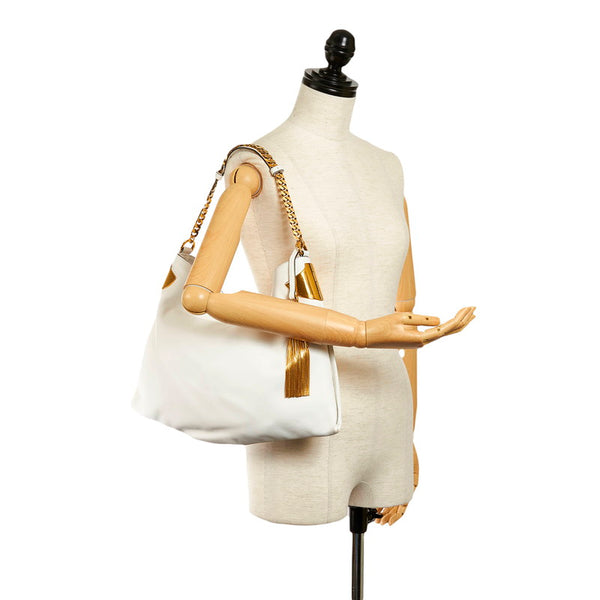 グッチ タッセル チェーン ショルダーバッグ 290682 ホワイト レザー レディース GUCCI 【中古】
