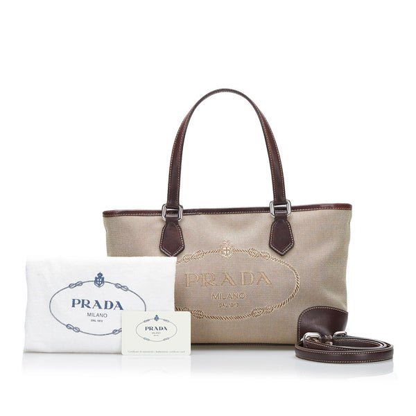 プラダ ロゴジャガード ハンドバッグ ショルダーバッグ 2WAY BN1159 ブラウン キャンバス レザー レディース PRADA 【中古】