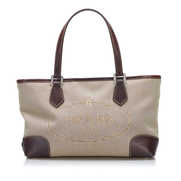 プラダ ロゴジャガード ハンドバッグ ショルダーバッグ 2WAY BN1159 ブラウン キャンバス レザー レディース PRADA 【中古】