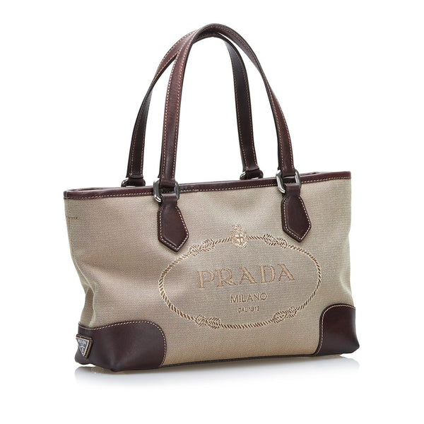 プラダ ロゴジャガード ハンドバッグ ショルダーバッグ 2WAY BN1159 ブラウン キャンバス レザー レディース PRADA 【中古】