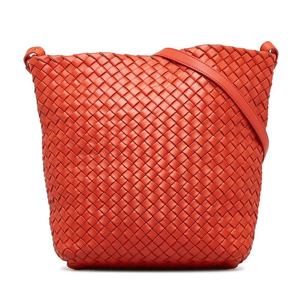ボッテガヴェネタ イントレチャート 斜め掛け ショルダーバッグ  レッド レザー レディース BOTTEGAVENETA 【中古】