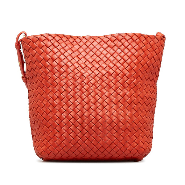 ボッテガヴェネタ イントレチャート 斜め掛け ショルダーバッグ  レッド レザー レディース BOTTEGAVENETA 【中古】