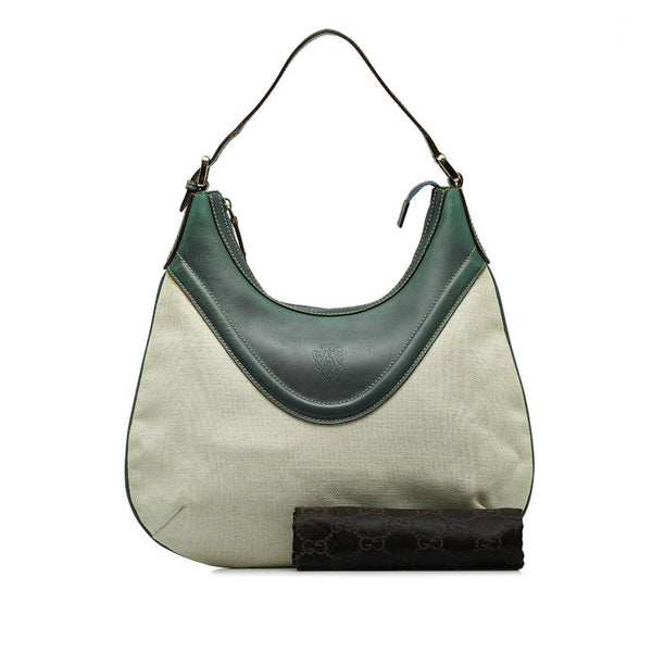 グッチ ヒステリア ショルダーバッグ 141875 ホワイト グリーン キャンバス レザー レディース GUCCI 【中古】