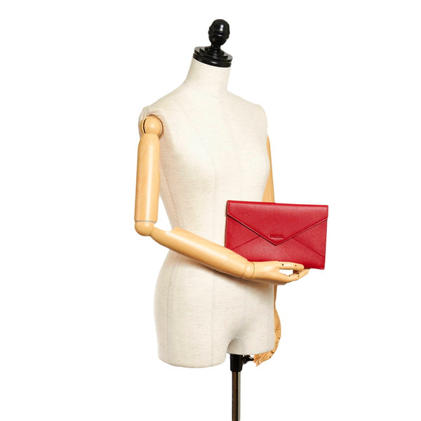 プラダ サフィアーノ ポーチ 3点セット 1MF014 レッド ピンク レザー レディース PRADA 【中古】