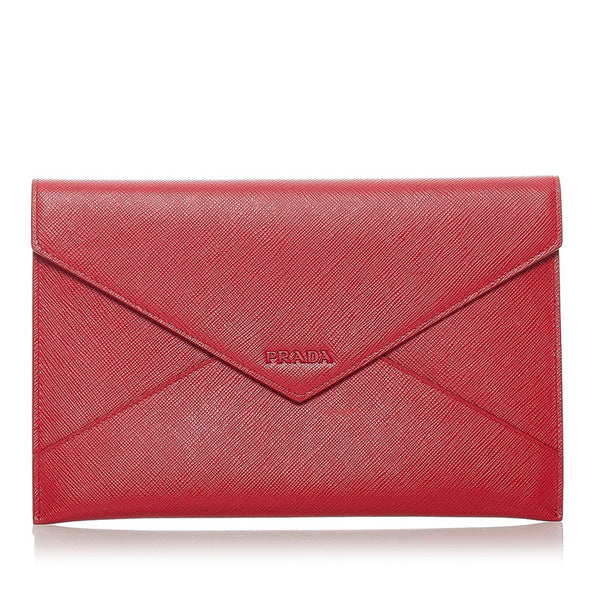 プラダ サフィアーノ ポーチ 3点セット 1MF014 レッド ピンク レザー レディース PRADA 【中古】