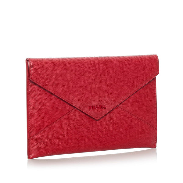 プラダ サフィアーノ ポーチ 3点セット 1MF014 レッド ピンク レザー レディース PRADA 【中古】