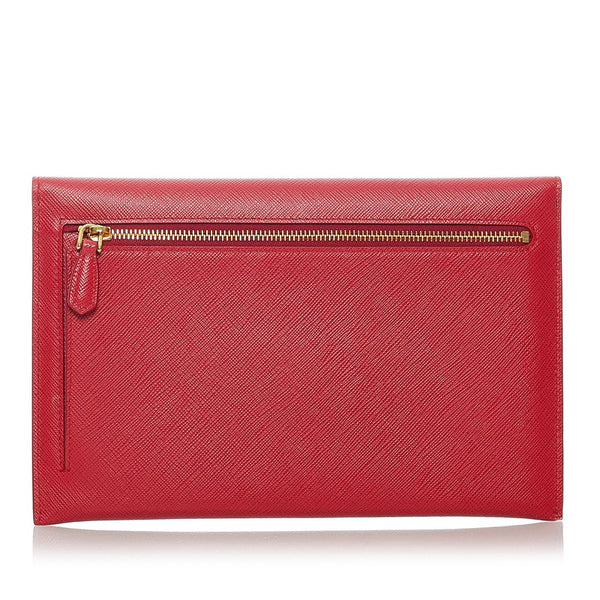 プラダ サフィアーノ ポーチ 3点セット 1MF014 レッド ピンク レザー レディース PRADA 【中古】