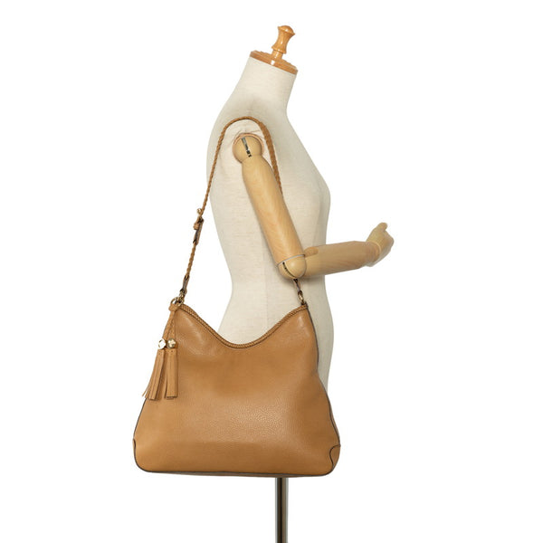 グッチ タッセル 編み込み ワンショルダーバッグ 336659 キャメル ブラウン レザー レディース GUCCI 【中古】