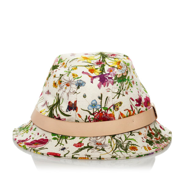 グッチ フローラ バケットハット マルチカラー コットンリネン レザー レディース GUCCI 【中古】