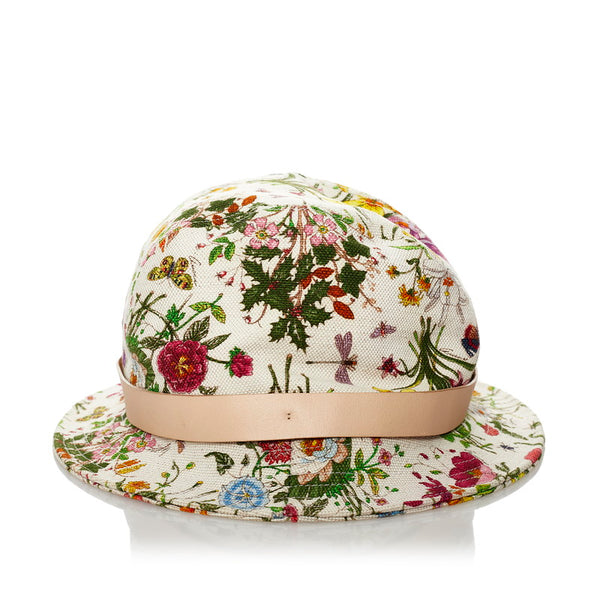 グッチ フローラ バケットハット マルチカラー コットンリネン レザー レディース GUCCI 【中古】