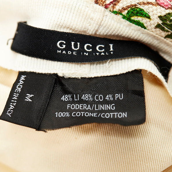 グッチ フローラ バケットハット マルチカラー コットンリネン レザー レディース GUCCI 【中古】