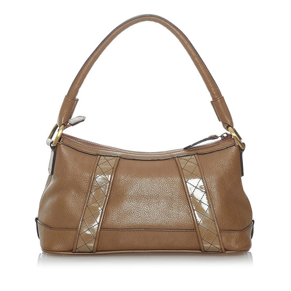 バーバリー ノバチェック ワンショルダー ブラウン レザー エナメル レディース BURBERRY 【中古】