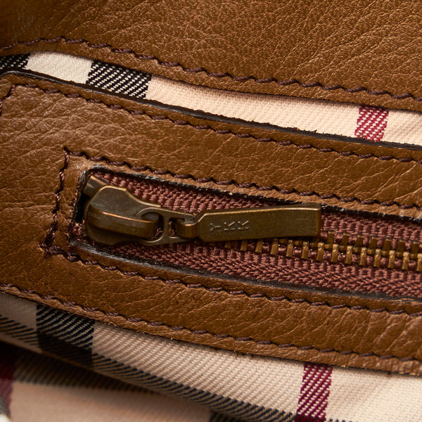 バーバリー ノバチェック ワンショルダー ブラウン レザー エナメル レディース BURBERRY 【中古】