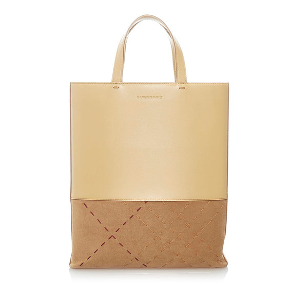バーバリー トートバッグ ベージュ レザー スウェード レディース BURBERRY 【中古】
