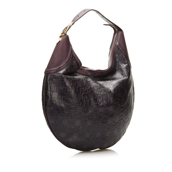 グッチ ホースビット 型押し ショルダーバッグ 145764 パープル レザー レディース GUCCI 【中古】