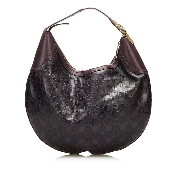 グッチ ホースビット 型押し ショルダーバッグ 145764 パープル レザー レディース GUCCI 【中古】