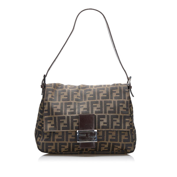 フェンディ ズッカ マンマバケット ワンショルダーバッグ ハンドバッグ ブラウン キャンバス レザー レディース FENDI 【中古】