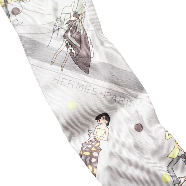 エルメス ツイリー   グレー シルク スカーフ レディース HERMES 【中古】